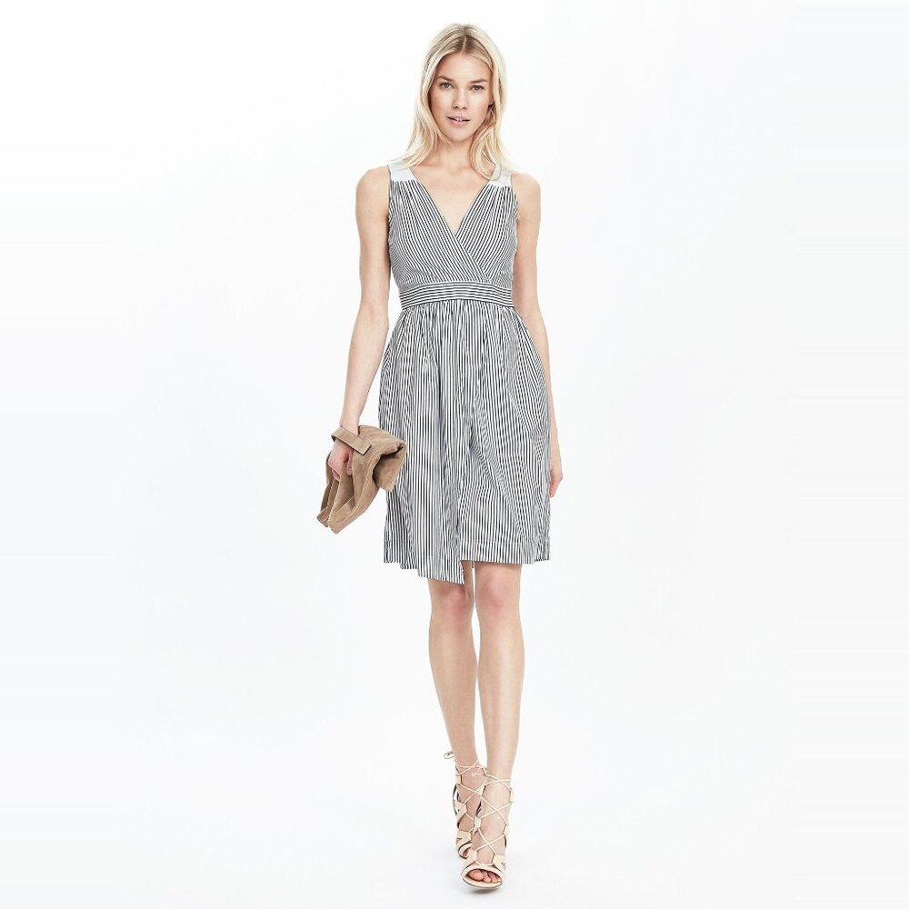 Banana Republic Striped Crossover Fit-and-Flare Dress